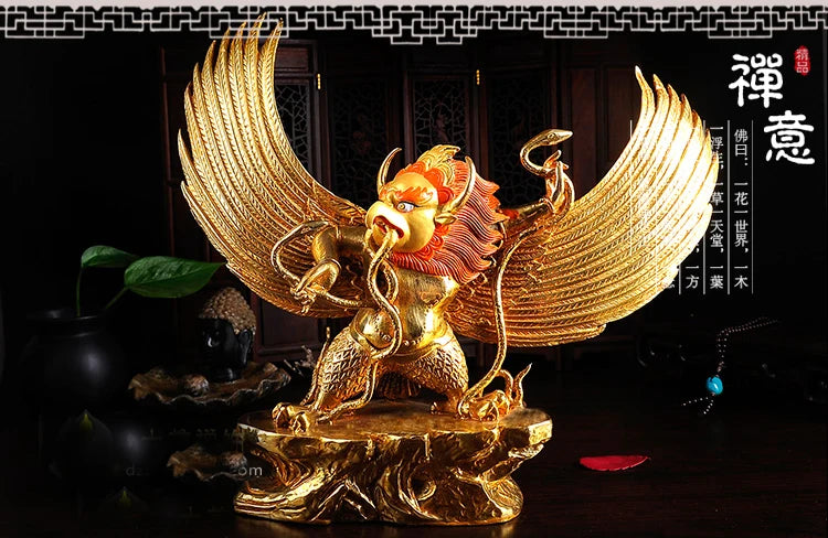 27cm LARGE # GOOD # Buddhist disciple efficacious Protection Tibet Nepal Garuda Dharma Gold-plated brass Buddha statue