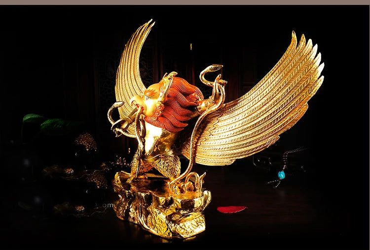 27cm LARGE # GOOD # Buddhist disciple efficacious Protection Tibet Nepal Garuda Dharma Gold-plated brass Buddha statue