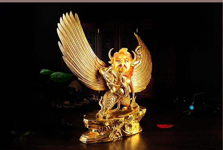 27cm LARGE # GOOD # Buddhist disciple efficacious Protection Tibet Nepal Garuda Dharma Gold-plated brass Buddha statue