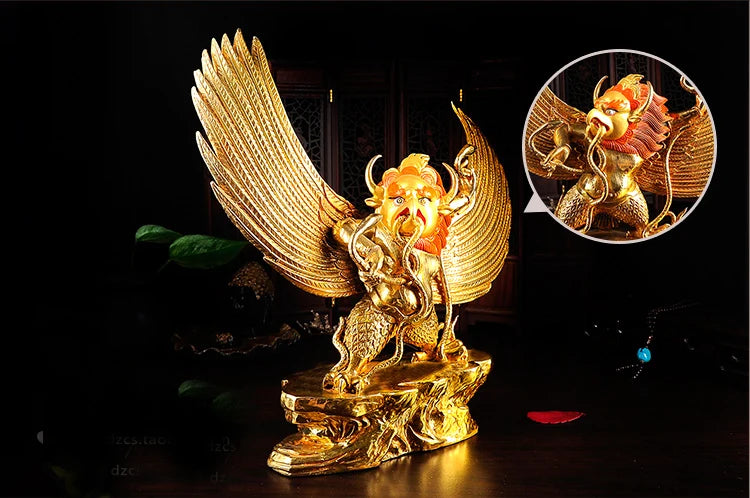 27cm LARGE # GOOD # Buddhist disciple efficacious Protection Tibet Nepal Garuda Dharma Gold-plated brass Buddha statue