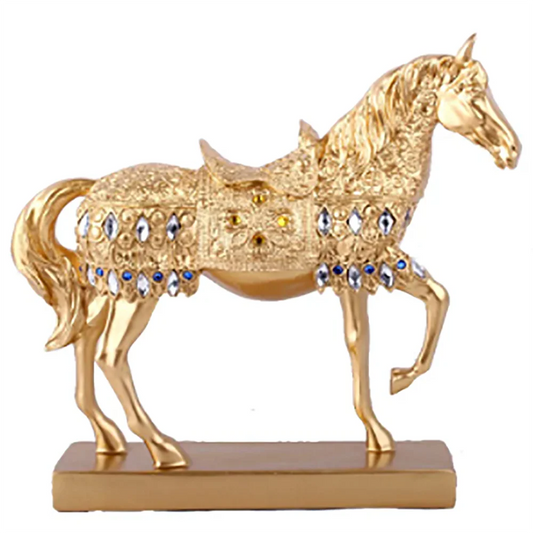 28.8CM(11.3") RESIN GOLDEN SILVERY TROTTING HORSE STATUE DECORATION ANIMAL SCULPTURE HORSE FIGURINE MINIATURE HOME OFFICE