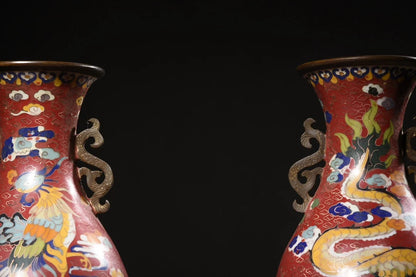 28"Tibet Temple Collection Old Bronze Cloisonne Enamel goat sheep respect statue Flower texture Candlestick A pair Worship Hall