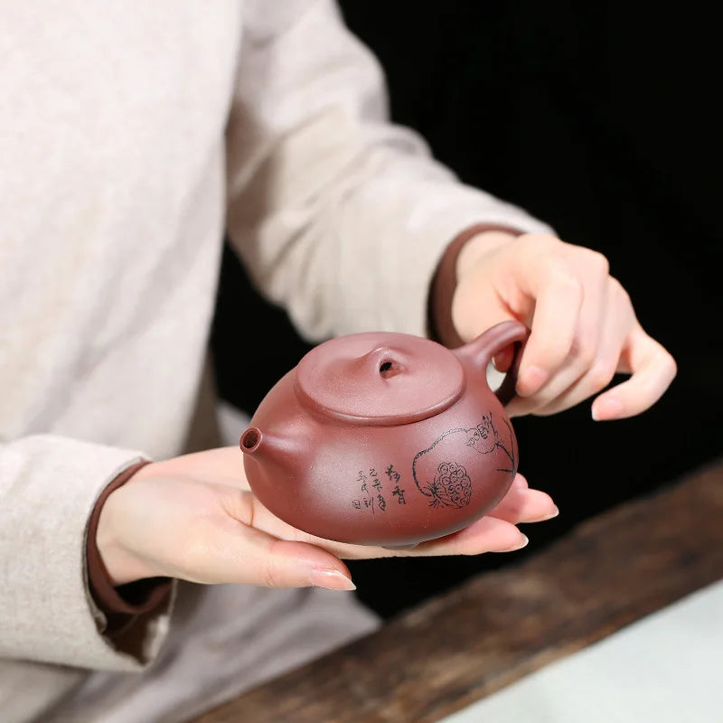 280cc Yixing Zisha Teapot Flat Xishi Pot Chinese Tea Ceremony Zisha Teapot Raw Clay Handmade Teapot