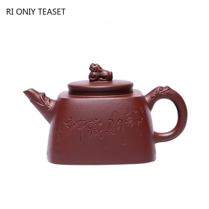 280ml Authentic Yixing Purple Clay Teapot Kettle Famous Artists Handmade Raw Ore Purple Mud Square Tea Pot Chinese Zisha Tea Set