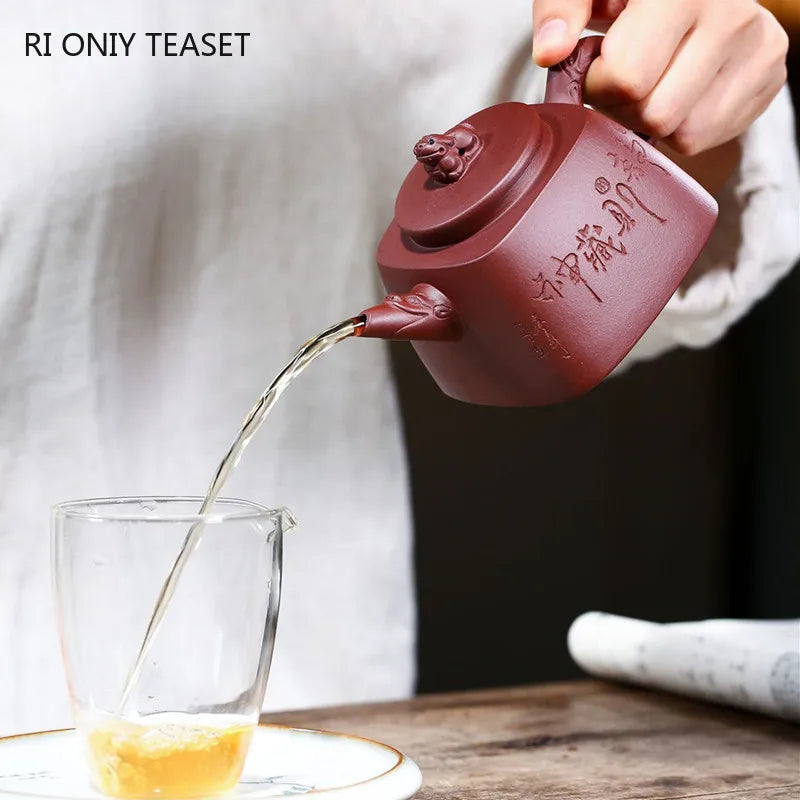280ml Authentic Yixing Purple Clay Teapot Kettle Famous Artists Handmade Raw Ore Purple Mud Square Tea Pot Chinese Zisha Tea Set