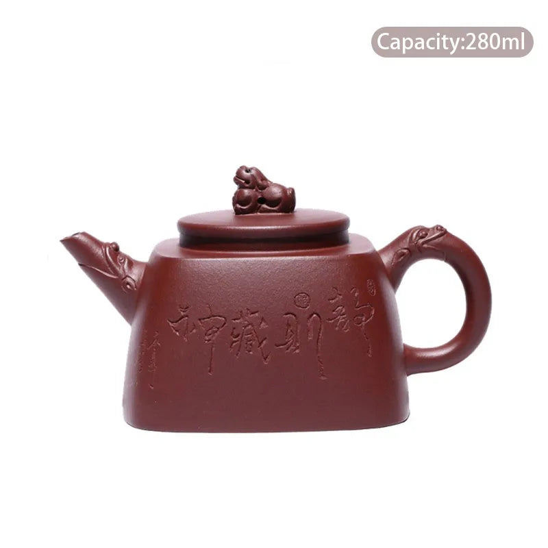 280ml Authentic Yixing Purple Clay Teapot Kettle Famous Artists Handmade Raw Ore Purple Mud Square Tea Pot Chinese Zisha Tea Set