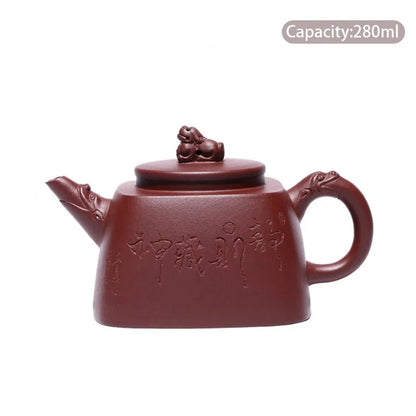 280ml Authentic Yixing Purple Clay Teapot Kettle Famous Artists Handmade Raw Ore Purple Mud Square Tea Pot Chinese Zisha Tea Set