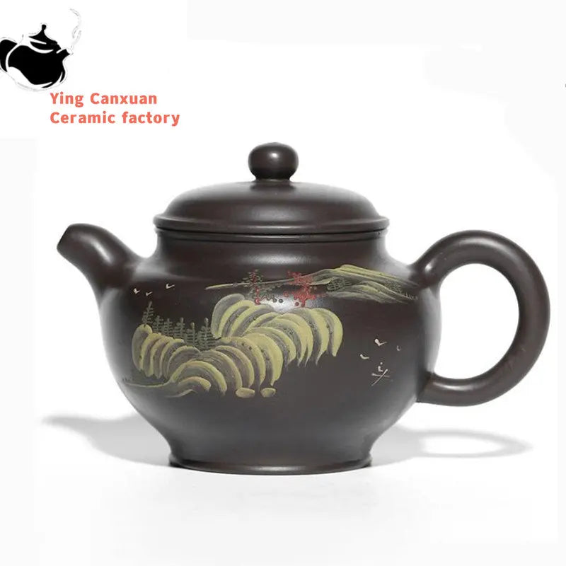 280ml Chinese Yixing Authentic Purple Clay Teapots Handmade Tea Pot Raw Ore Raw Ore Black Vermilion Kettle Zisha Tea Set Teaware