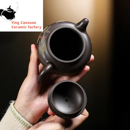 280ml Chinese Yixing Authentic Purple Clay Teapots Handmade Tea Pot Raw Ore Raw Ore Black Vermilion Kettle Zisha Tea Set Teaware