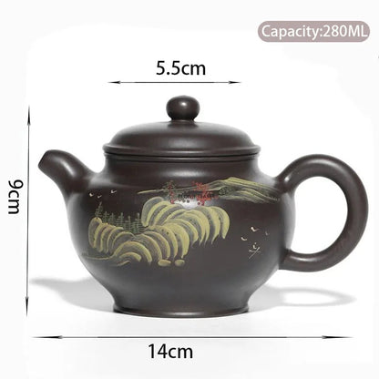 280ml Chinese Yixing Authentic Purple Clay Teapots Handmade Tea Pot Raw Ore Raw Ore Black Vermilion Kettle Zisha Tea Set Teaware