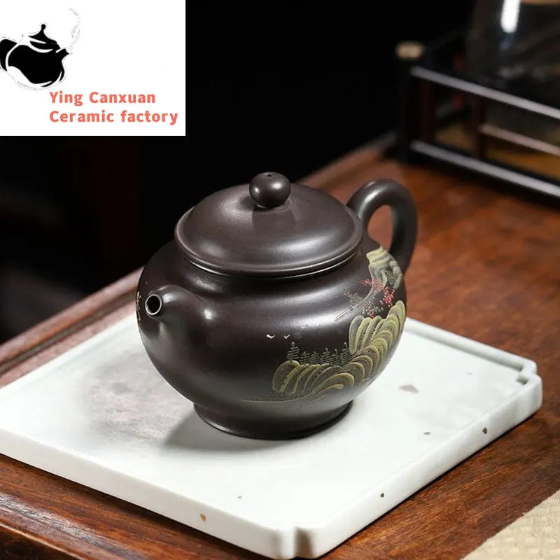 280ml Chinese Yixing Authentic Purple Clay Teapots Handmade Tea Pot Raw Ore Raw Ore Black Vermilion Kettle Zisha Tea Set Teaware