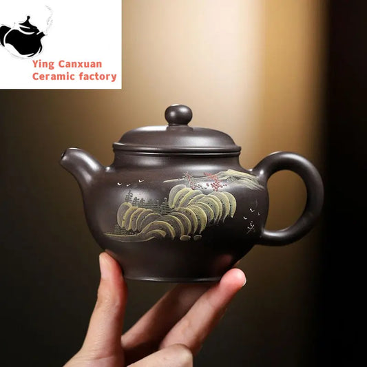 280ml Chinese Yixing Authentic Purple Clay Teapots Handmade Tea Pot Raw Ore Raw Ore Black Vermilion Kettle Zisha Tea Set Teaware
