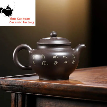 280ml Chinese Yixing Authentic Purple Clay Teapots Handmade Tea Pot Raw Ore Raw Ore Black Vermilion Kettle Zisha Tea Set Teaware