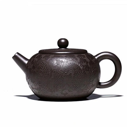 280ml Chinese Yixing High-end Purple Clay Teapots Handmade Dragon Pattern Tea Pot Raw Ore Black Mud Beauty Kettle Zisha Tea Set