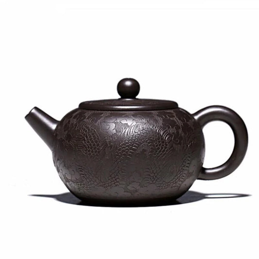280ml Chinese Yixing High-end Purple Clay Teapots Handmade Dragon Pattern Tea Pot Raw Ore Black Mud Beauty Kettle Zisha Tea Set