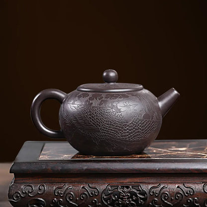 280ml Chinese Yixing High-end Purple Clay Teapots Handmade Dragon Pattern Tea Pot Raw Ore Black Mud Beauty Kettle Zisha Tea Set