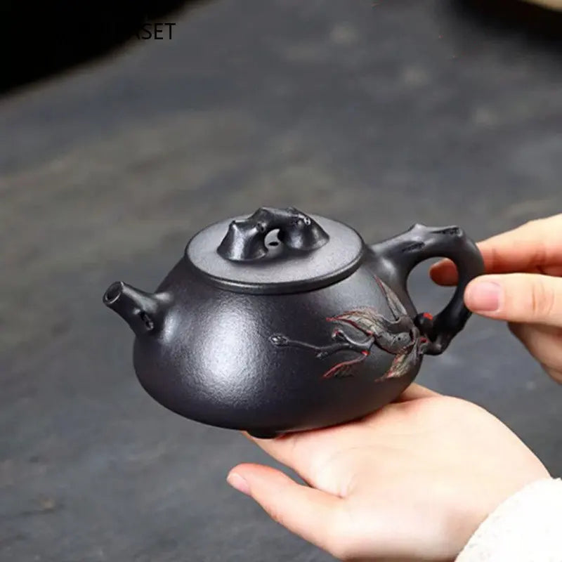 280ml Chinese Yixing High-end Purple Clay Teapots Handmade Stone Scoop Tea Pot Raw Ore Black Mud Kettle Zisha Tea Set Collection