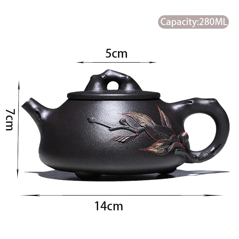 280ml Chinese Yixing High-end Purple Clay Teapots Handmade Stone Scoop Tea Pot Raw Ore Black Mud Kettle Zisha Tea Set Collection