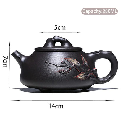 280ml Chinese Yixing High-end Purple Clay Teapots Handmade Stone Scoop Tea Pot Raw Ore Black Mud Kettle Zisha Tea Set Collection