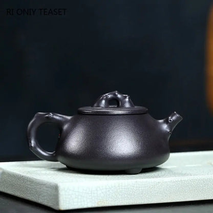 280ml Chinese Yixing High-end Purple Clay Teapots Handmade Stone Scoop Tea Pot Raw Ore Black Mud Kettle Zisha Tea Set Collection