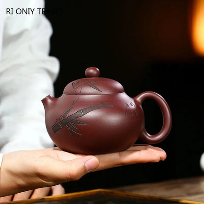 280ml Chinese Yixing Purple Clay Teapots Raw Ore Zhu Mud Famous Tea Pot Handmade Bamboo Leaf Kettle Authentic Zisha Tea Set