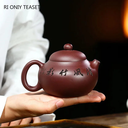 280ml Chinese Yixing Purple Clay Teapots Raw Ore Zhu Mud Famous Tea Pot Handmade Bamboo Leaf Kettle Authentic Zisha Tea Set