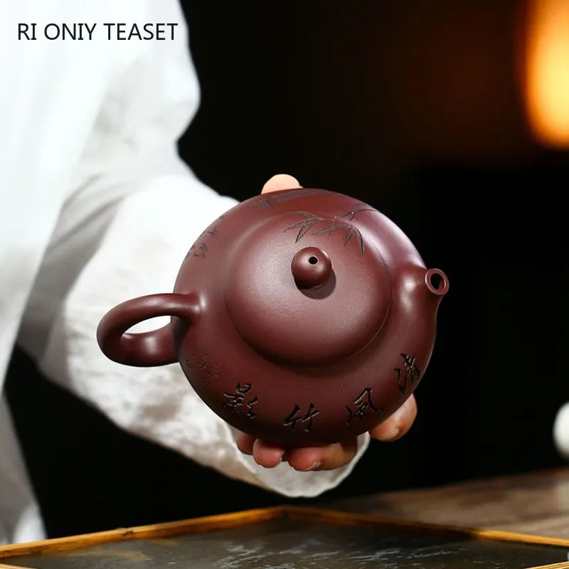 280ml Chinese Yixing Purple Clay Teapots Raw Ore Zhu Mud Famous Tea Pot Handmade Bamboo Leaf Kettle Authentic Zisha Tea Set