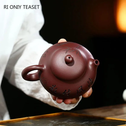 280ml Chinese Yixing Purple Clay Teapots Raw Ore Zhu Mud Famous Tea Pot Handmade Bamboo Leaf Kettle Authentic Zisha Tea Set