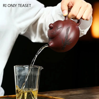 280ml Chinese Yixing Purple Clay Teapots Raw Ore Zhu Mud Famous Tea Pot Handmade Bamboo Leaf Kettle Authentic Zisha Tea Set