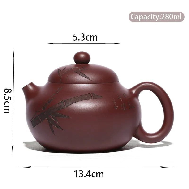 280ml Chinese Yixing Purple Clay Teapots Raw Ore Zhu Mud Famous Tea Pot Handmade Bamboo Leaf Kettle Authentic Zisha Tea Set