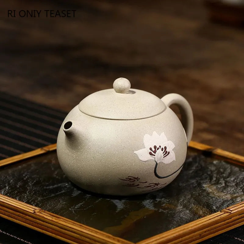 280ml Hand Painted Lotus Xishi Tea Pot Chinese Yixing Purple Clay Teapot Customized Filter Beauty Kettle Tradition Zisha Tea Set