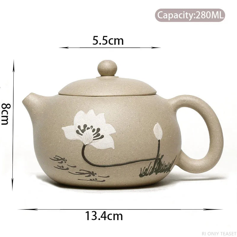 280ml Hand Painted Lotus Xishi Tea Pot Chinese Yixing Purple Clay Teapot Customized Filter Beauty Kettle Tradition Zisha Tea Set