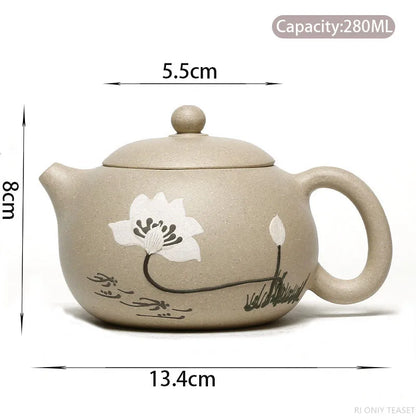280ml Hand Painted Lotus Xishi Tea Pot Chinese Yixing Purple Clay Teapot Customized Filter Beauty Kettle Tradition Zisha Tea Set