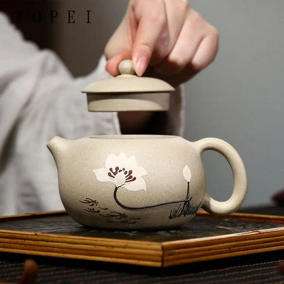 280ml Hand Painted Lotus Xishi Tea Pot Chinese Yixing Purple Clay Teapot Customized Filter Beauty Kettle Tradition Zisha Tea Set