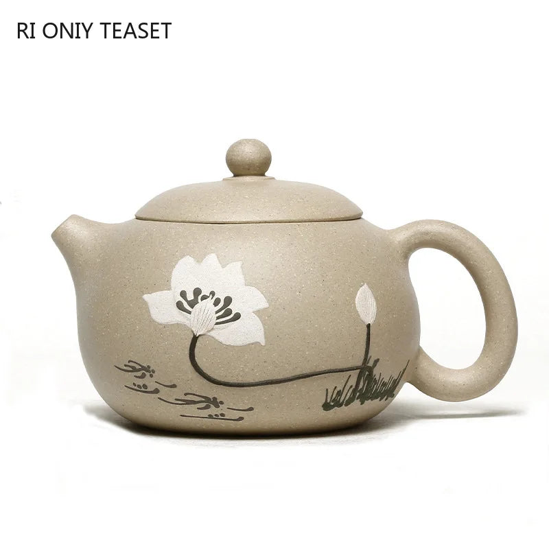 280ml Hand Painted Lotus Xishi Tea Pot Chinese Yixing Purple Clay Teapot Customized Filter Beauty Kettle Tradition Zisha Tea Set