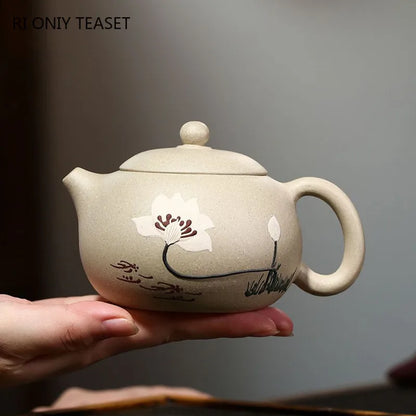 280ml Hand Painted Lotus Xishi Tea Pot Chinese Yixing Purple Clay Teapot Customized Filter Beauty Kettle Tradition Zisha Tea Set