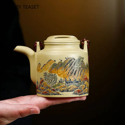 280ml High-end Yixing Purple Clay Teapot Master Hand Painted Landscape Tea Pot Kettle Chinese Handmade Zisha Tea Set Collection
