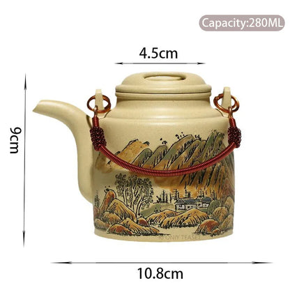 280ml High-end Yixing Purple Clay Teapot Master Hand Painted Landscape Tea Pot Kettle Chinese Handmade Zisha Tea Set Collection