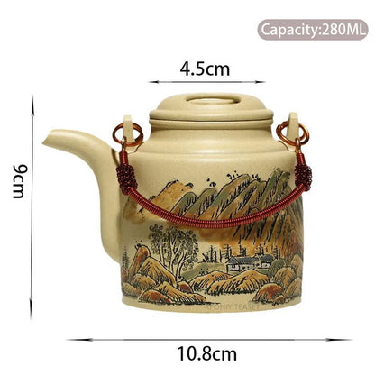 280ml High-end Yixing Purple Clay Teapot Master Hand Painted Landscape Tea Pot Kettle Chinese Handmade Zisha Tea Set Collection
