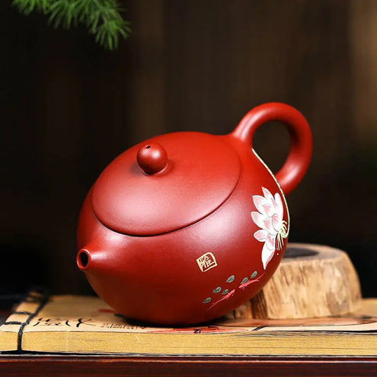 280ml Traditional Chinese Handcrafted Lotus Yixing Purple Clay Teapot Small Capacity Kettle Puer Oolong Tea Set