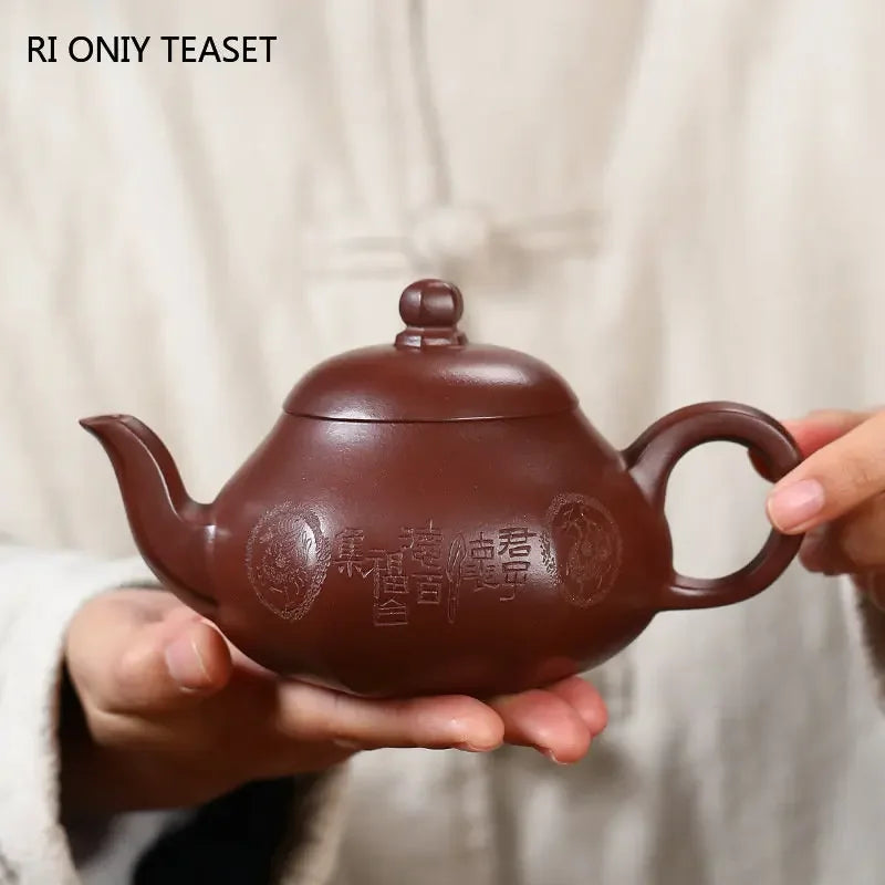 280ml Yixing Handmade Purple Clay Teapots Famous Artists Tea Pot Raw Ore Blood Dragon Sand Kettle Chinese Zisha Tea Set Teaware