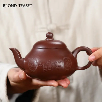280ml Yixing Handmade Purple Clay Teapots Famous Artists Tea Pot Raw Ore Blood Dragon Sand Kettle Chinese Zisha Tea Set Teaware