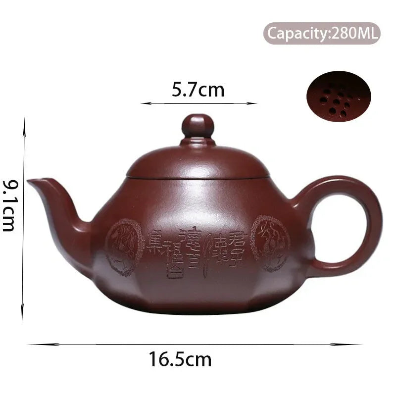 280ml Yixing Handmade Purple Clay Teapots Famous Artists Tea Pot Raw Ore Blood Dragon Sand Kettle Chinese Zisha Tea Set Teaware