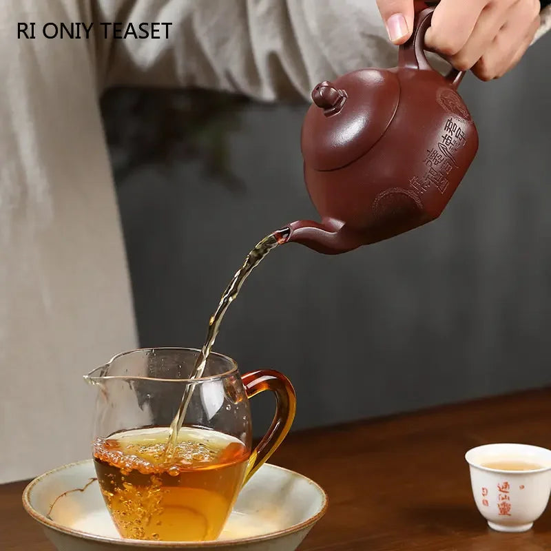 280ml Yixing Handmade Purple Clay Teapots Famous Artists Tea Pot Raw Ore Blood Dragon Sand Kettle Chinese Zisha Tea Set Teaware