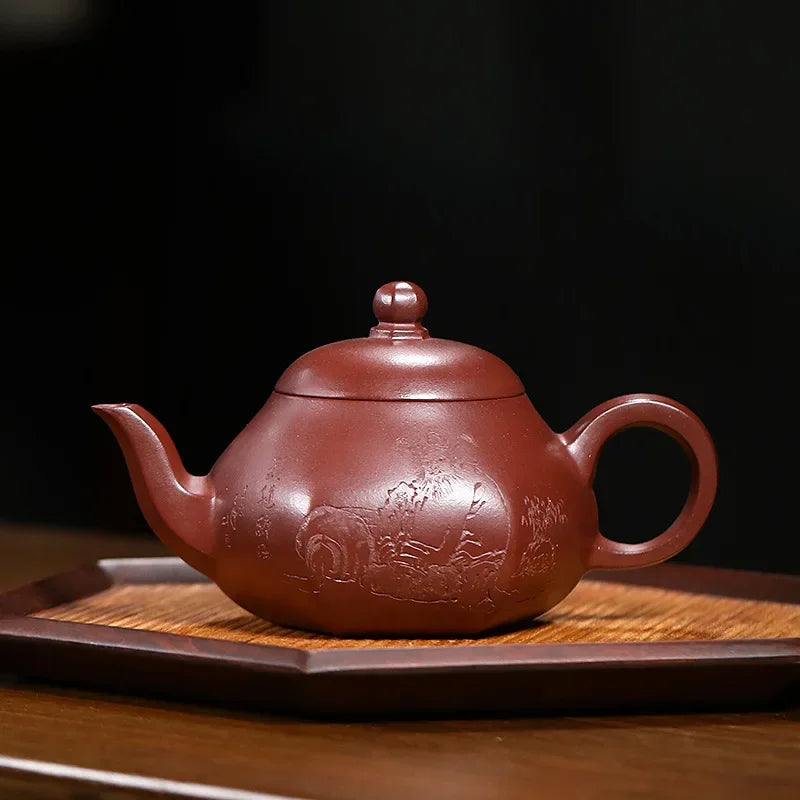 280ml Yixing Handmade Purple Clay Teapots Famous Artists Tea Pot Raw Ore Blood Dragon Sand Kettle Chinese Zisha Tea Set Teaware