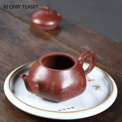280ml Yixing Handmade Purple Clay Teapots Famous Artists Tea Pot Raw Ore Blood Dragon Sand Kettle Chinese Zisha Tea Set Teaware
