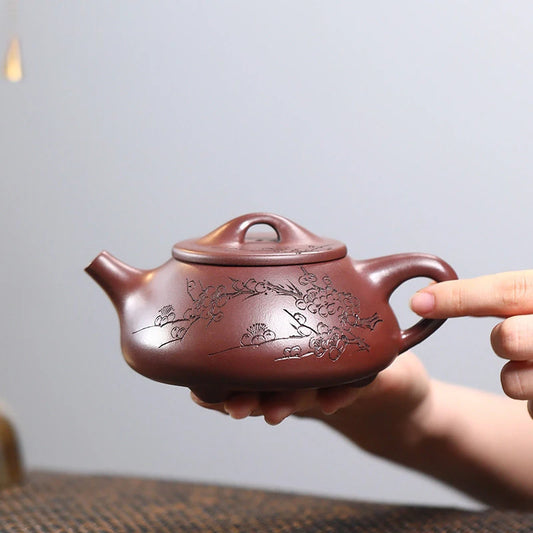 280ml Yixing High-end Purple Clay Teapots Famous Artists Handmade Plum Blossom Stone Scoop Tea Pot Kettle Chinese Zisha Tea Set