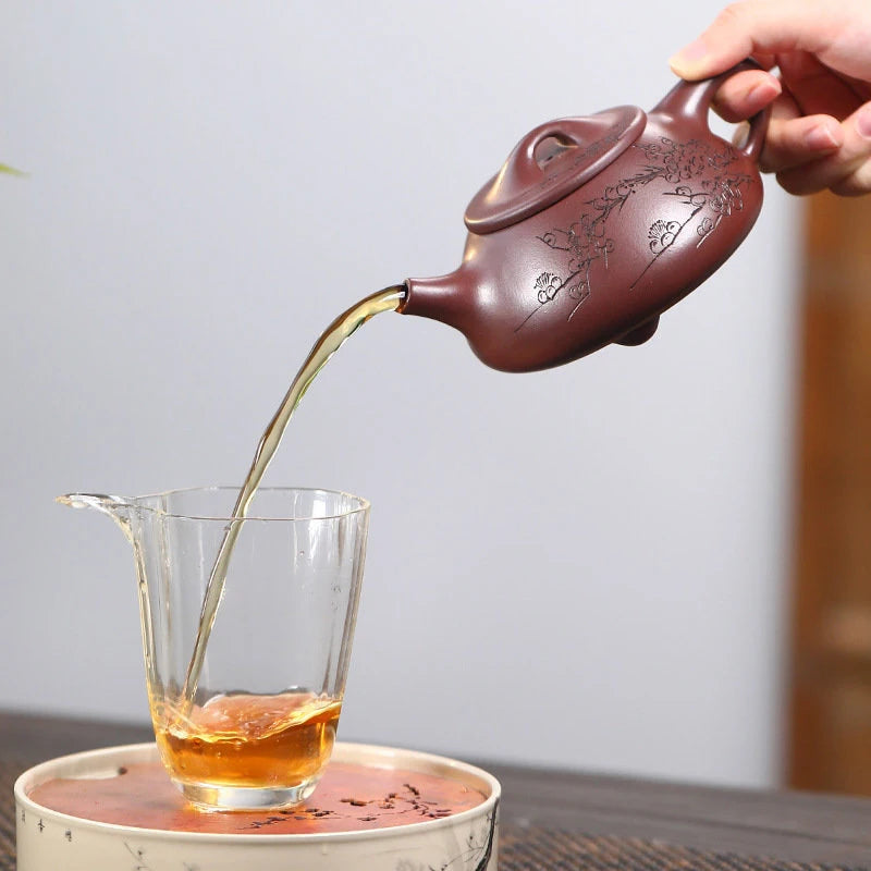 280ml Yixing High-end Purple Clay Teapots Famous Artists Handmade Plum Blossom Stone Scoop Tea Pot Kettle Chinese Zisha Tea Set