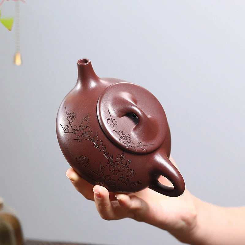280ml Yixing High-end Purple Clay Teapots Famous Artists Handmade Plum Blossom Stone Scoop Tea Pot Kettle Chinese Zisha Tea Set