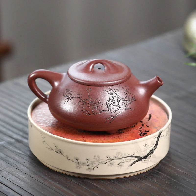 280ml Yixing High-end Purple Clay Teapots Famous Artists Handmade Plum Blossom Stone Scoop Tea Pot Kettle Chinese Zisha Tea Set